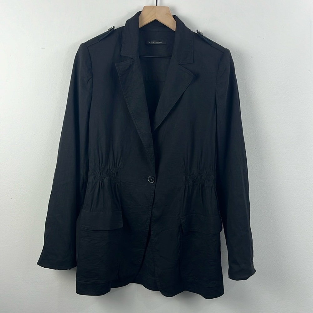 Elie Tahari Linen Blend Single Button Classic Minimalist Blazer Jacket Womens 4